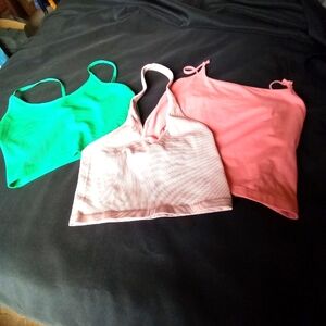 Pack of three two cropped one short summer tops green pink and coral s/m